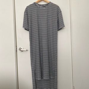 Black and white striped high low dress